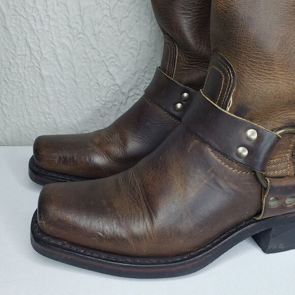Frye Harness 12R Square Toe Moto Boots Womens 7M Smoke Brown Leather 77300 USA - Picture 10 of 16